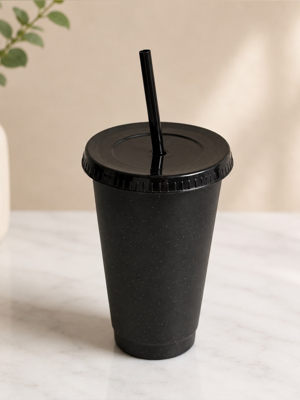Glittery Black Reusable Tumbler with Straw & Lid